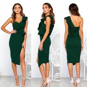 ECOWISH Women's Sexy Dresses One Shoulder Sleeveless Split Bodycon Midi Dress